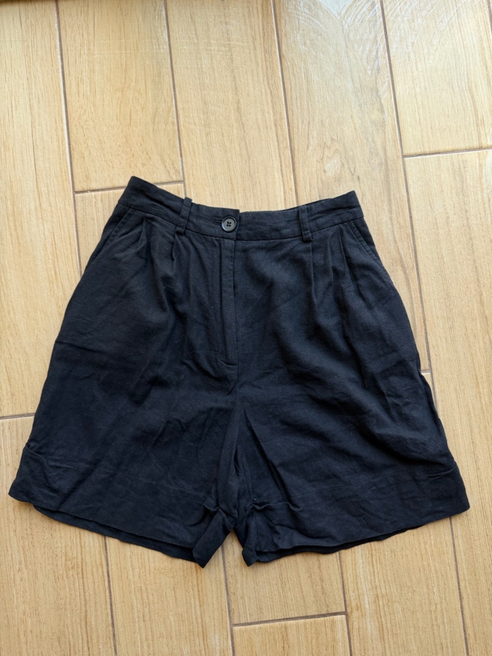 Zara Black Linen Blend High-Waist Shorts